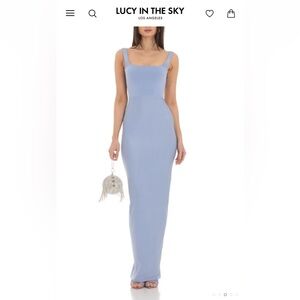 Lucy in the Sky Square Neck Open Back Maxi Dress in Powder Blue sz Medium